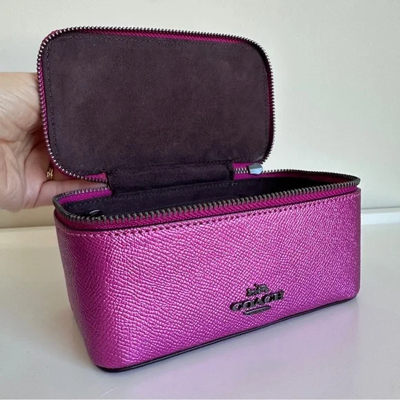 Coach Vanity Case Handled Zip Jewelry Travel Box Metallic Pink - Picture 10 of 16